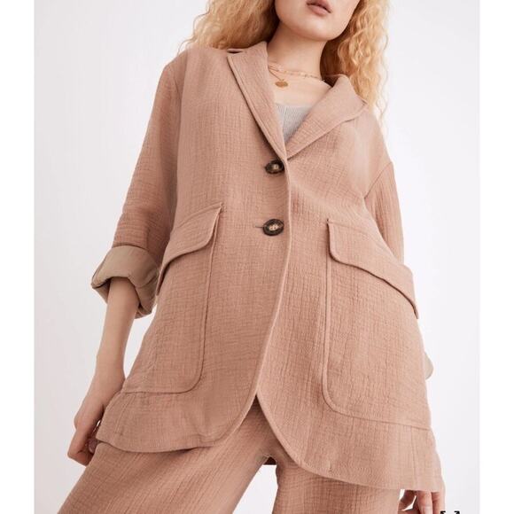 Madewell Blazer Size XS Tan Larsen Cotton Linen Relaxed Minimalist Career Preppy - Picture 4 of 16
